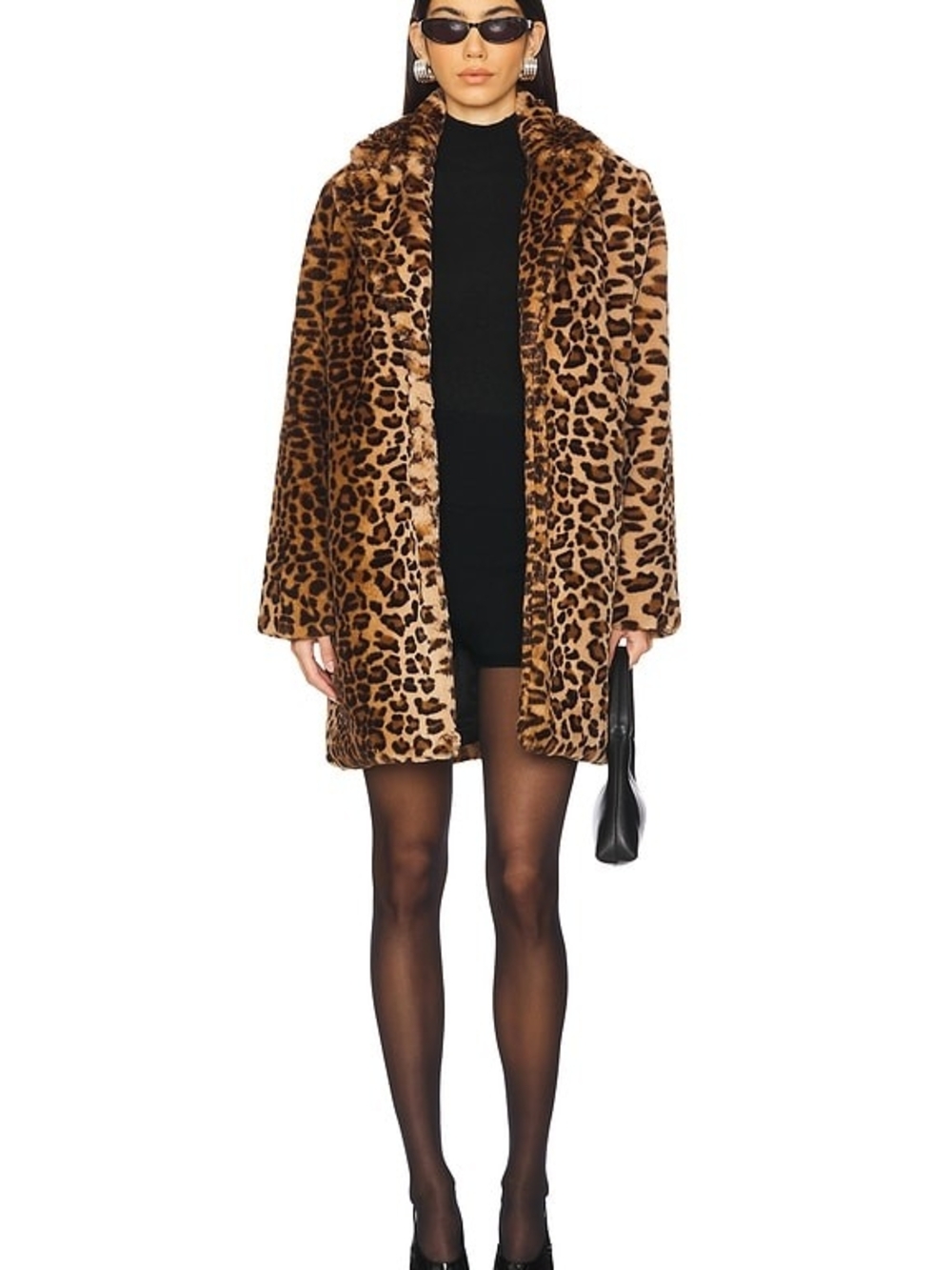 superdown Leopard Faux Fur Teddy Coat in Brown